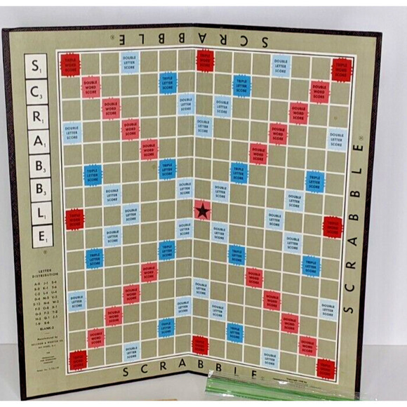 Vintage 1948-1953 SCRABBLE Game Selchow Righter 100 wood tiles 4 stands READ - Picture 6 of 6
